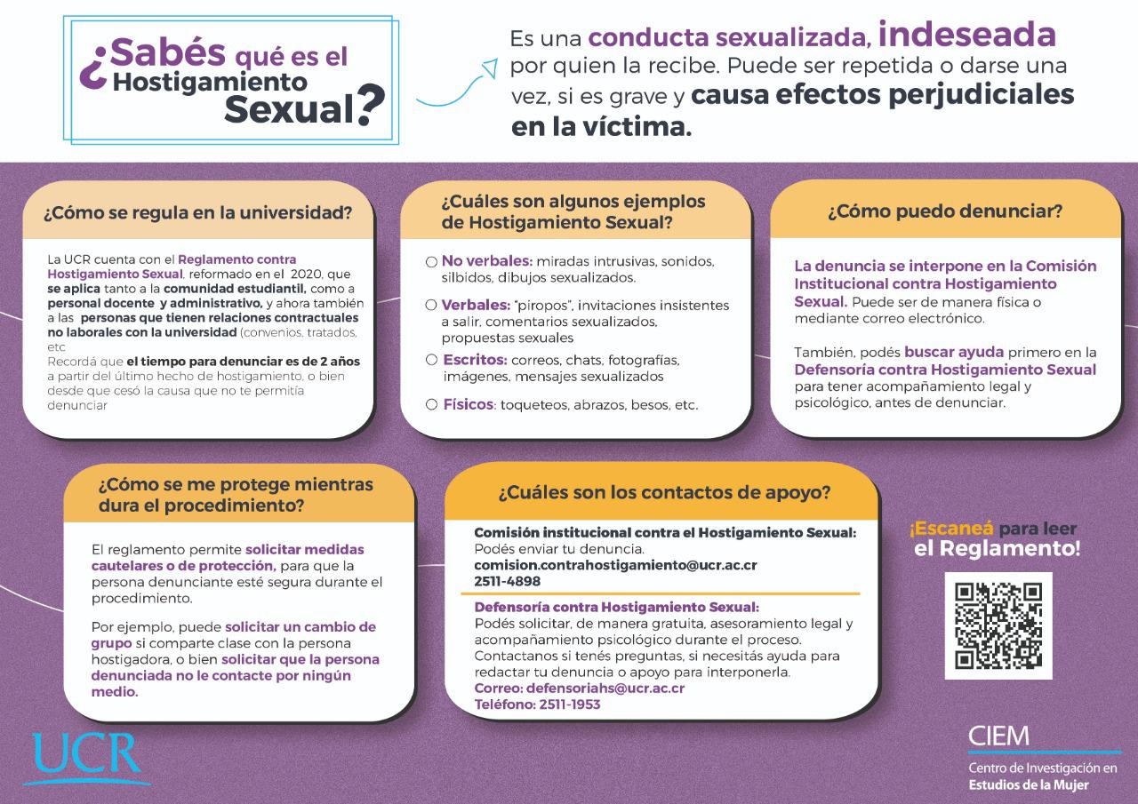 Material informativo sobre prevención del hostigamiento sexual en la UCR para la comunidad universitaria